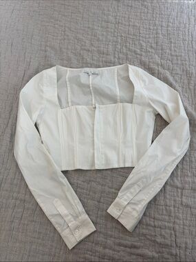 Fleur du Mal White Long-Sleeve Cropped Corset Top